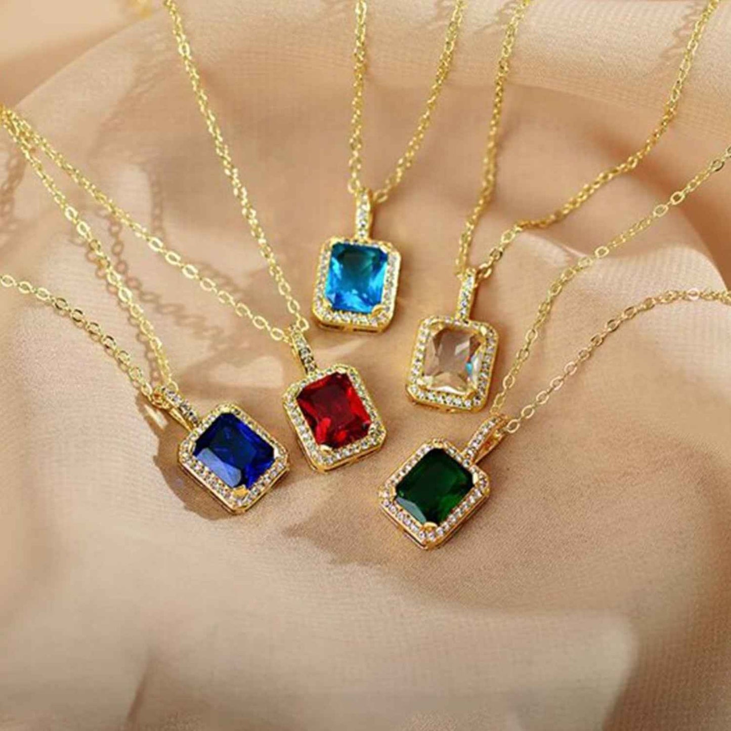 Stone Pendant Necklace Chain Set With Earrings (1 Set Mix Color Design)