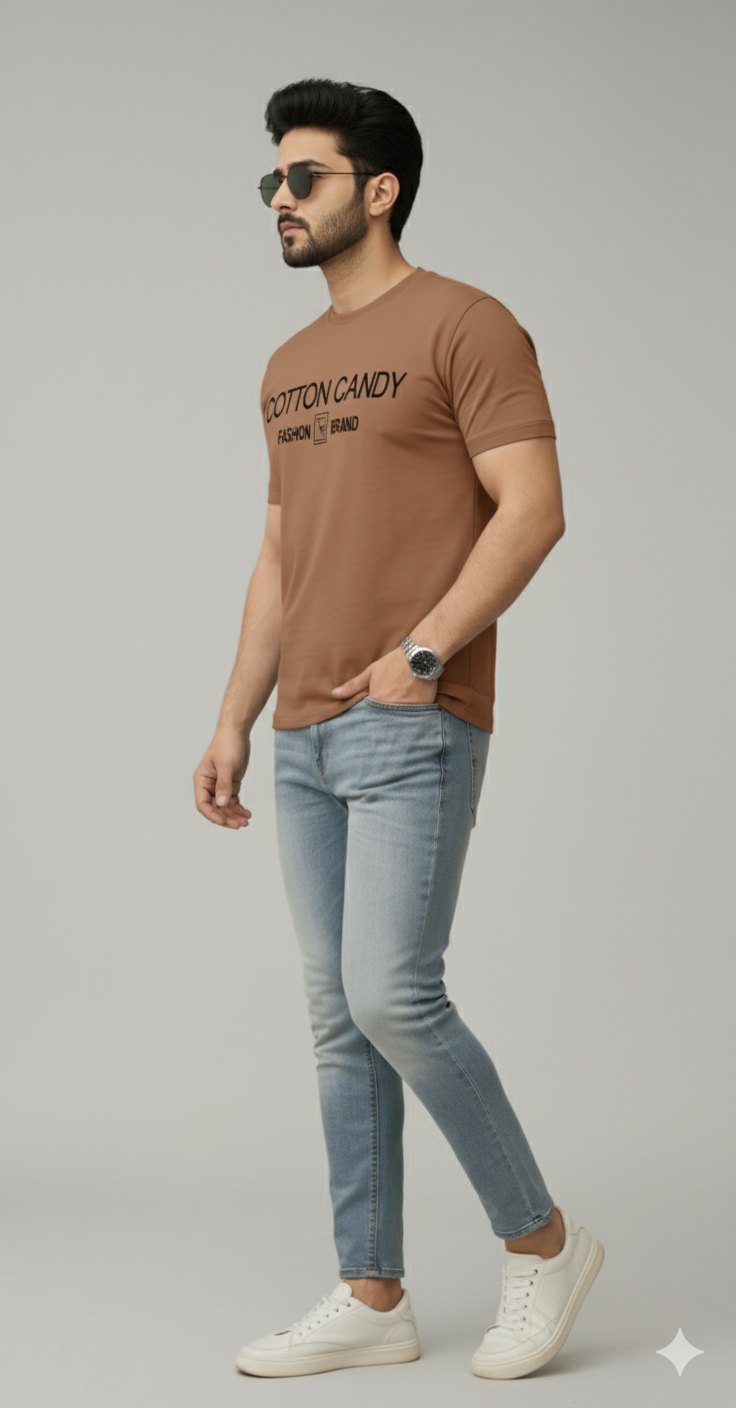 Cotton Candy Round Neck Hosiery T-Shirt ECOM4011-1