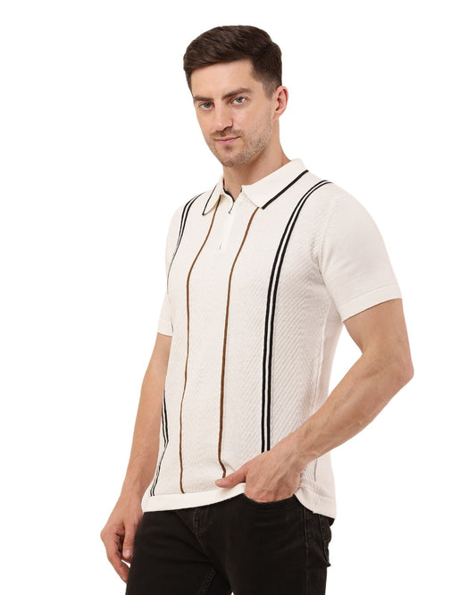 Adada Striped T-shirt for Effortless Style - Perfect Short Sleeve Knitted Tee for Any Occasion - EcomEdge