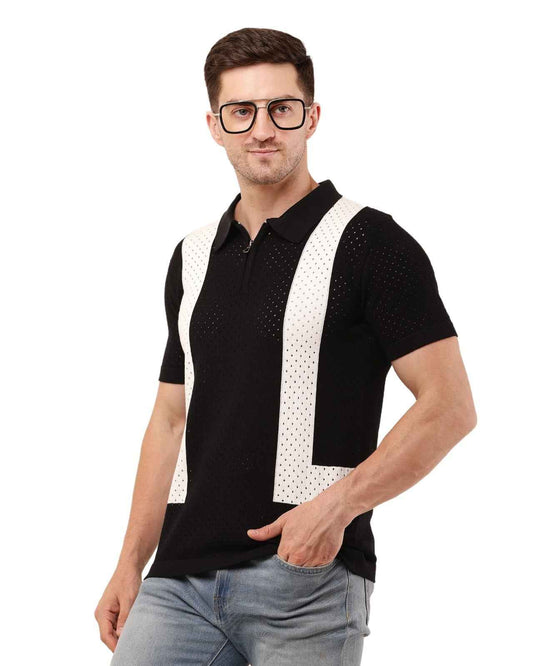 Adada Vintage Knitted Men's T-shirt - Half Sleeve in Black and White, Beige and Black - EcomEdge