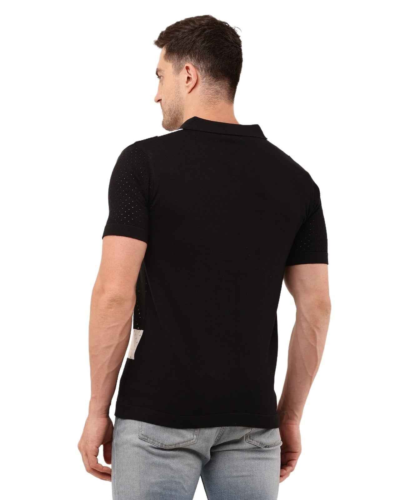 Adada Vintage Knitted Men's T-shirt - Half Sleeve in Black and White, Beige and Black - EcomEdge