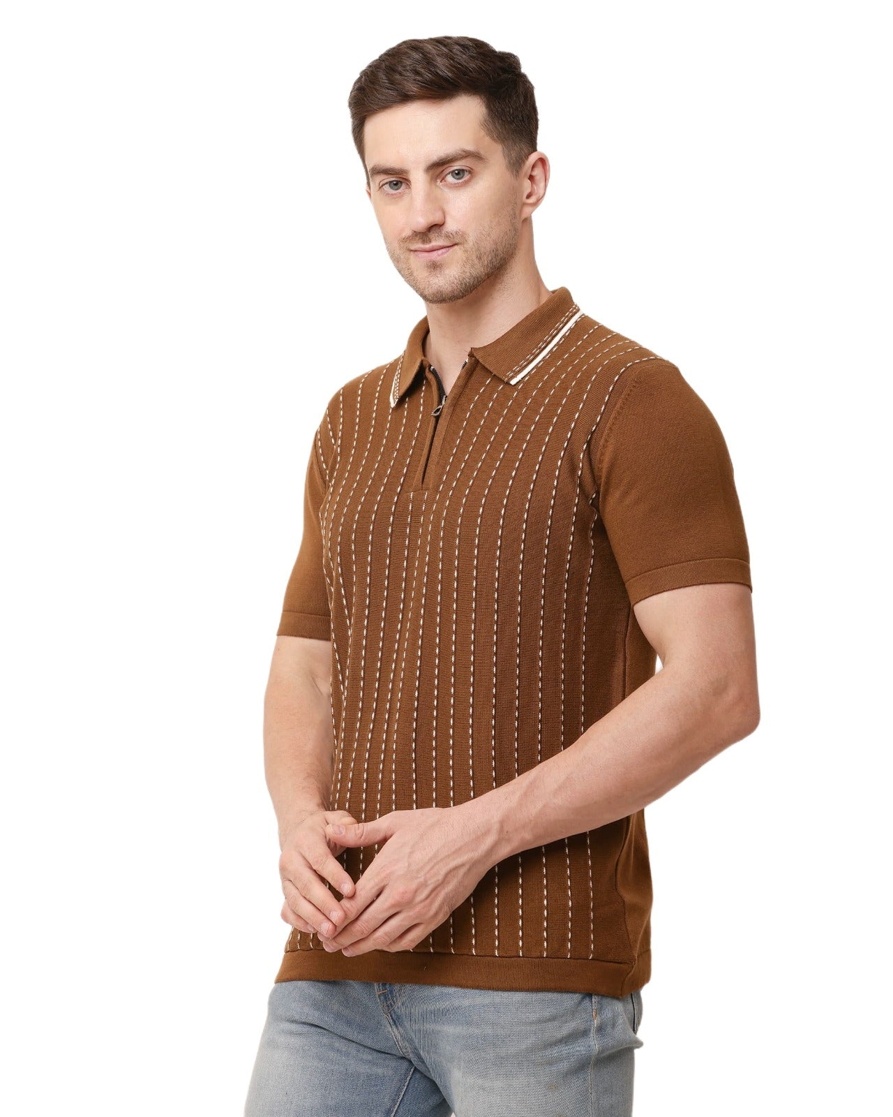 Adada Vertical Half Sleeve T-shirt - Stylish Knit for Every Occasion - EcomEdge