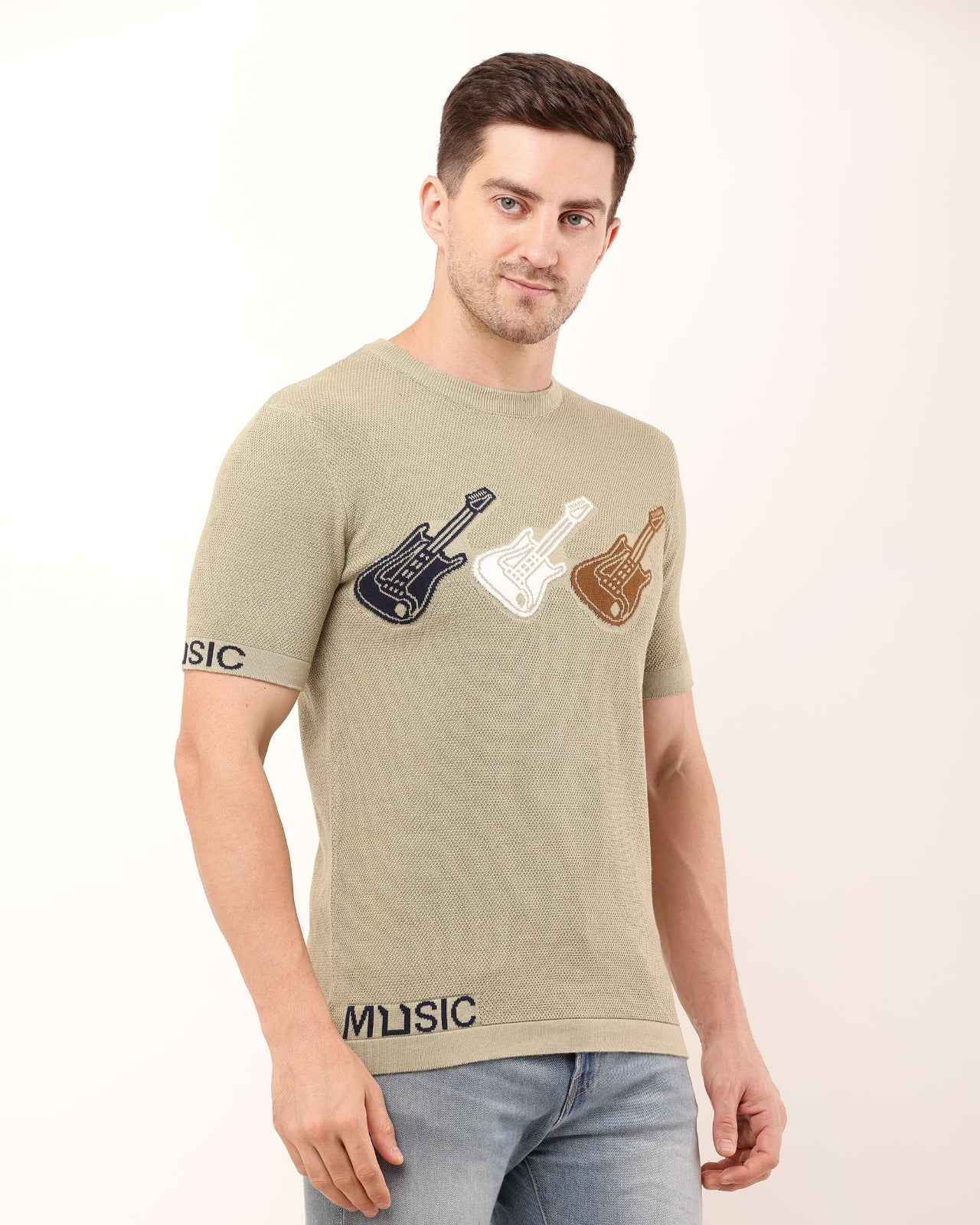 Adada Three Guitar Men's T-Shirt - Short Sleeve Knitted Design - EcomEdge