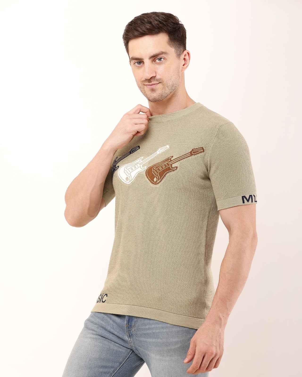 Adada Three Guitar Men's T-Shirt - Short Sleeve Knitted Design - EcomEdge