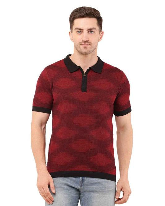 Adada Textured Short Sleev Knitted T-shirt Polo Collar Zipper - EcomEdge