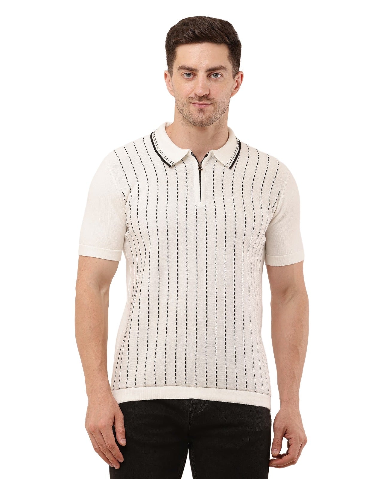 Adada Vertical Half Sleeve T-shirt - Stylish Knit for Every Occasion - EcomEdge