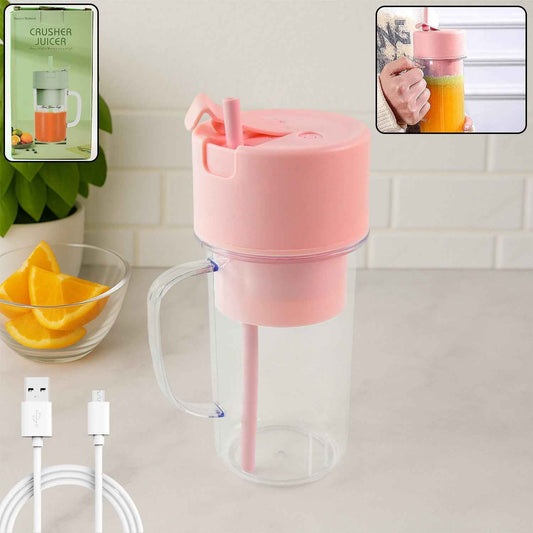 Portable Crusher Juicer With Handle Straw Usb Rechargeable 6 Blades (420 Ml)