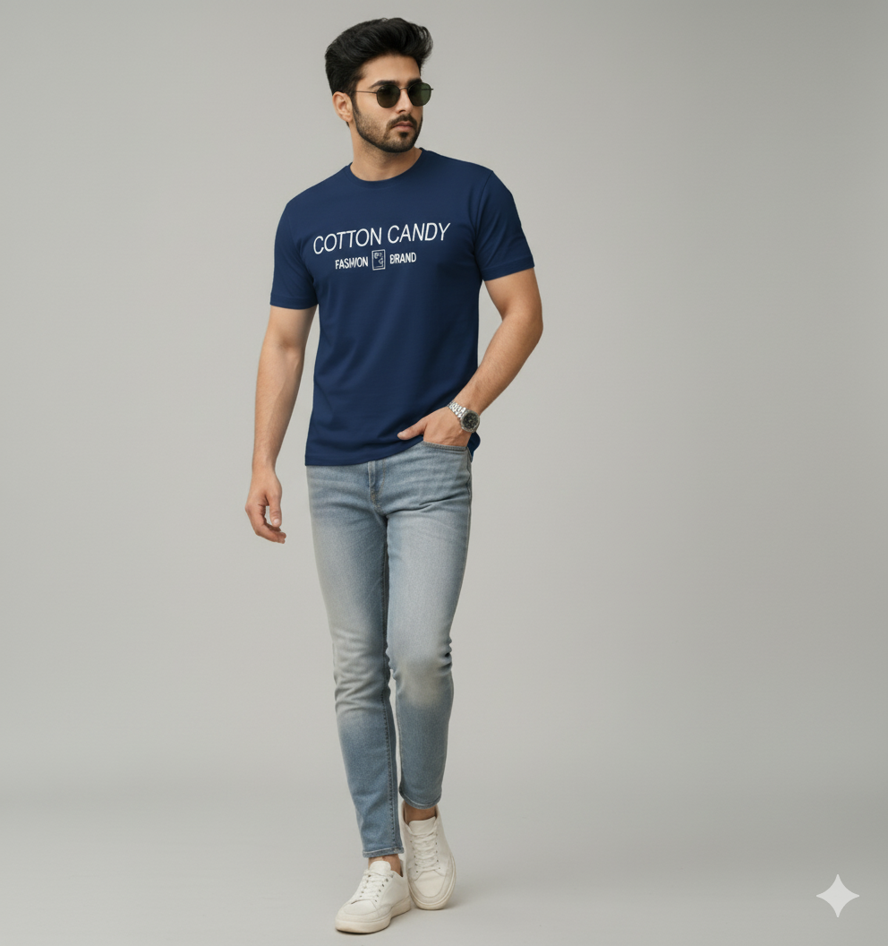 Cotton Candy Round Neck Hosiery T-Shirt-ECOM4011