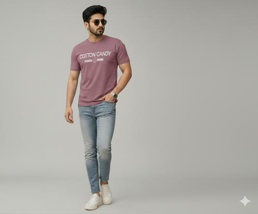 Cotton Candy Round Neck Hosiery T-Shirt-ECOM4011