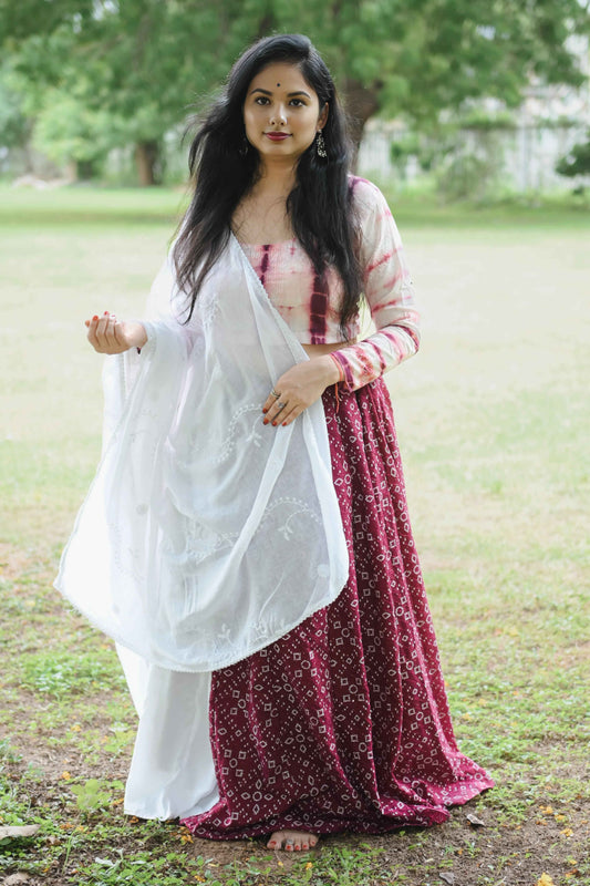 White Magenta Lehenga Choli with Dupatta in Cotton - EcomEdge