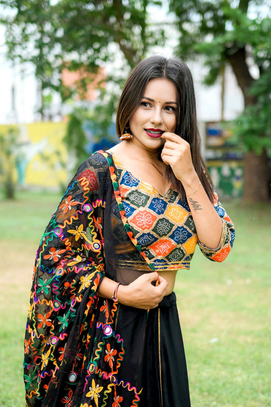 Multicolor Cotton Silk Lehenga Choli with Embroidered Dupatta - EcomEdge