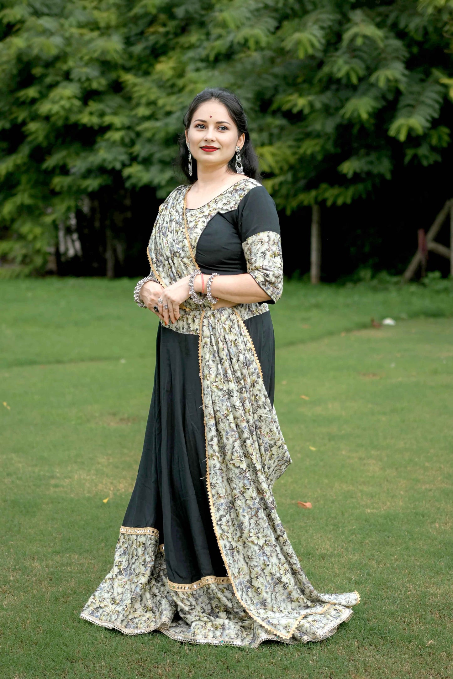Black Cotton Lehenga Choli with 10 Meter Full Ghera in Pure Cotton - EcomEdge