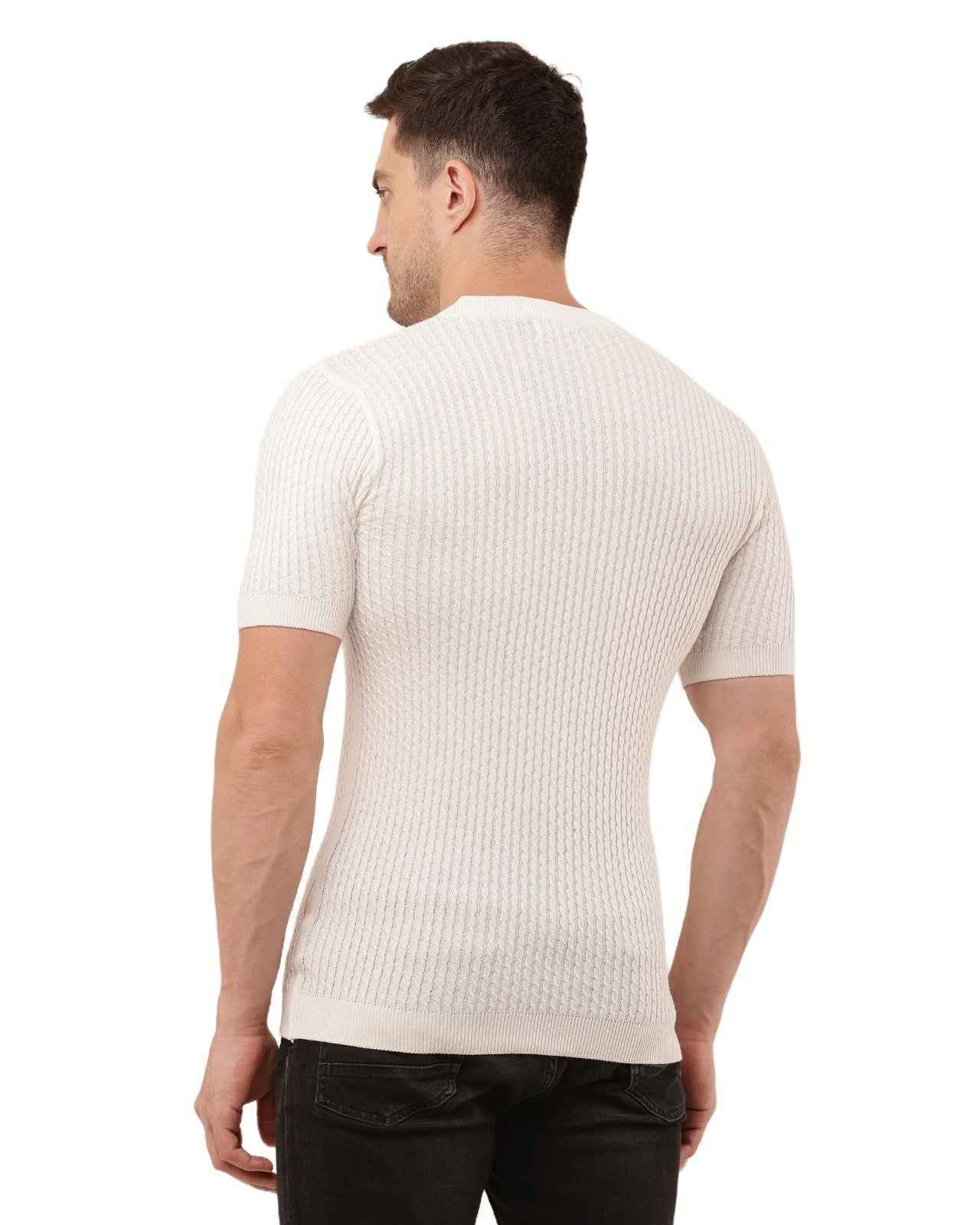 Adada Men's Ribbed Knitted T-shirt - Short Sleeve Comfortable Style - EcomEdge