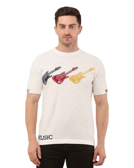 Adada Three Guitar Men's T-Shirt - Short Sleeve Knitted Design - EcomEdge
