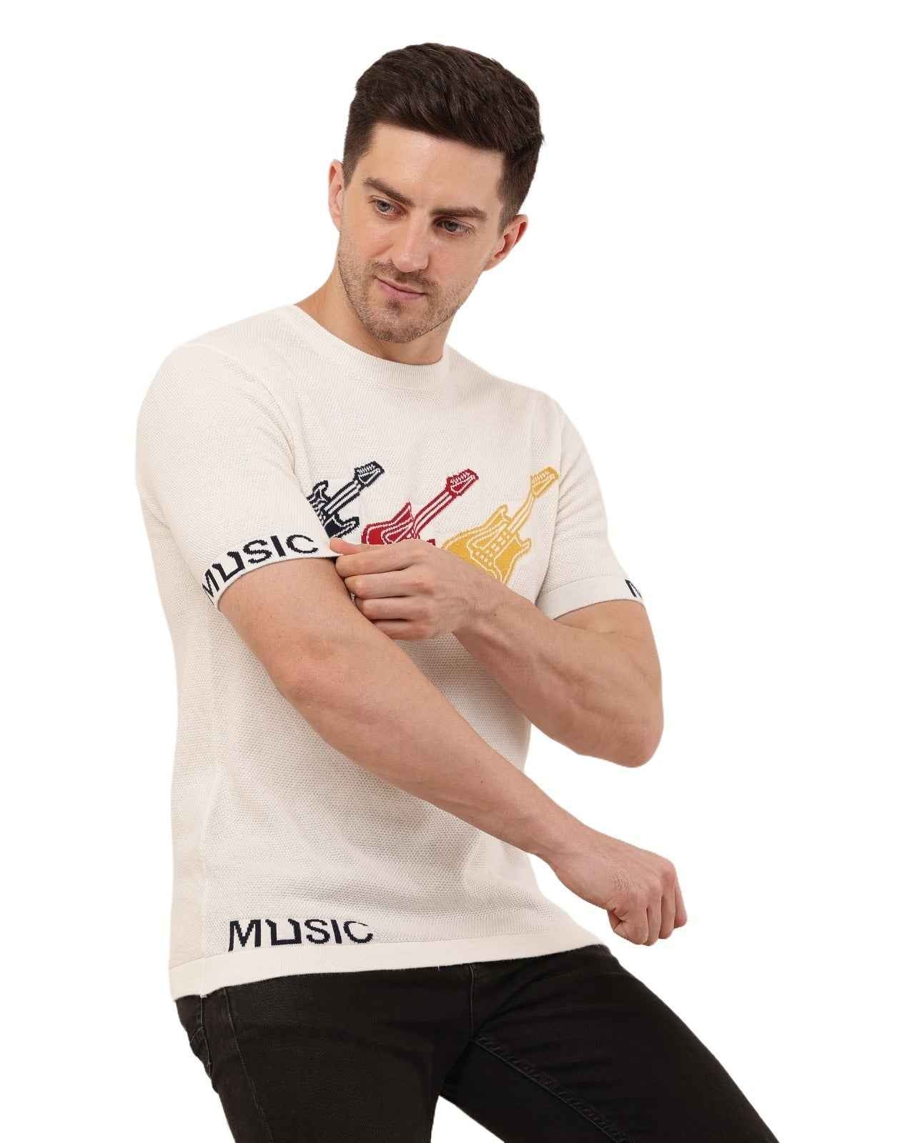 Adada Three Guitar Men's T-Shirt - Short Sleeve Knitted Design - EcomEdge