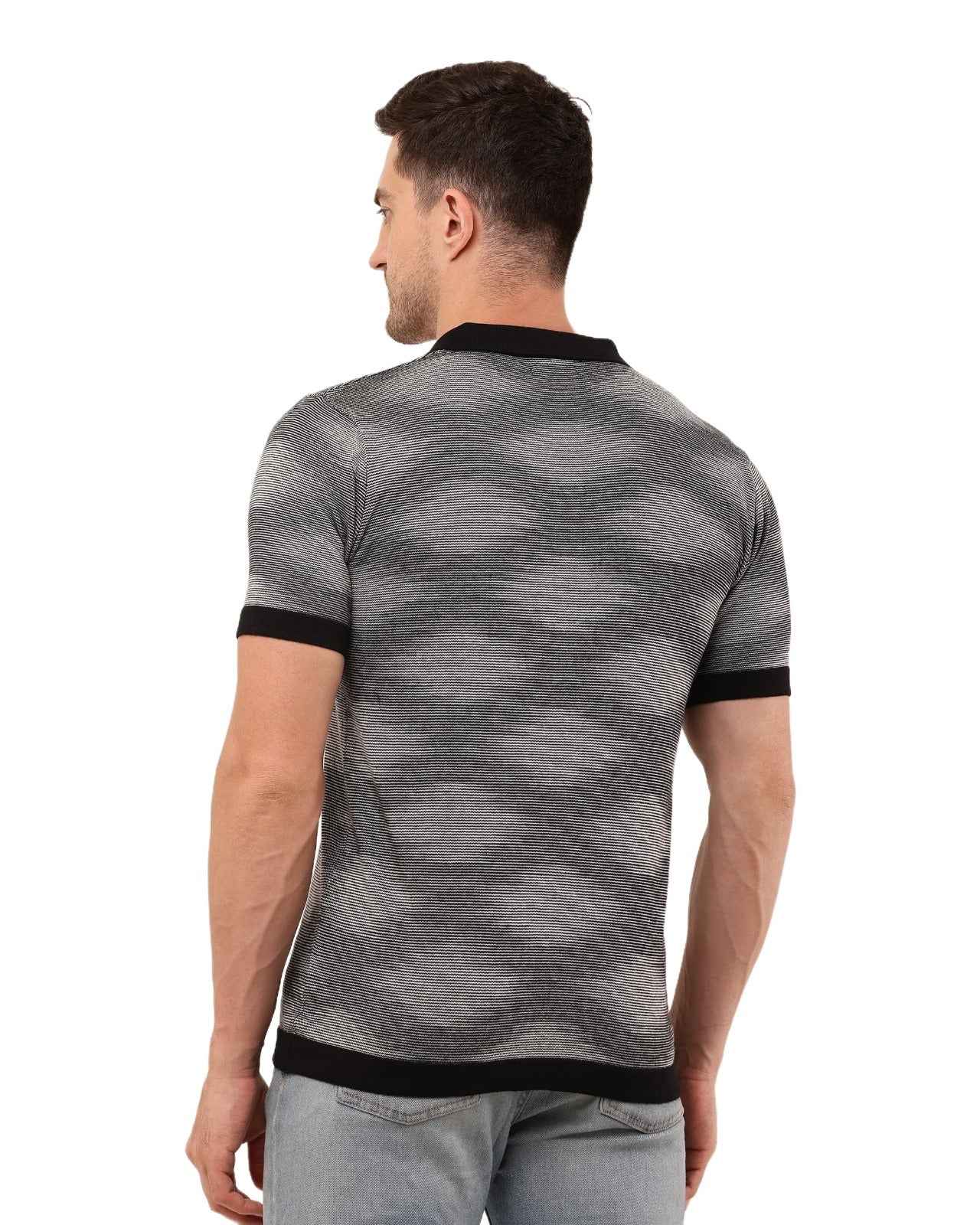 Adada Textured Short Sleev Knitted T-shirt Polo Collar Zipper - EcomEdge