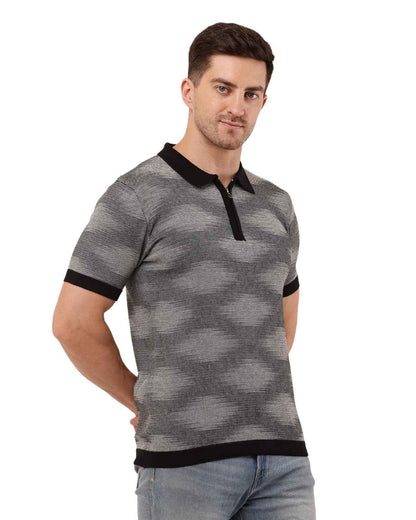 Adada Textured Short Sleev Knitted T-shirt Polo Collar Zipper - EcomEdge