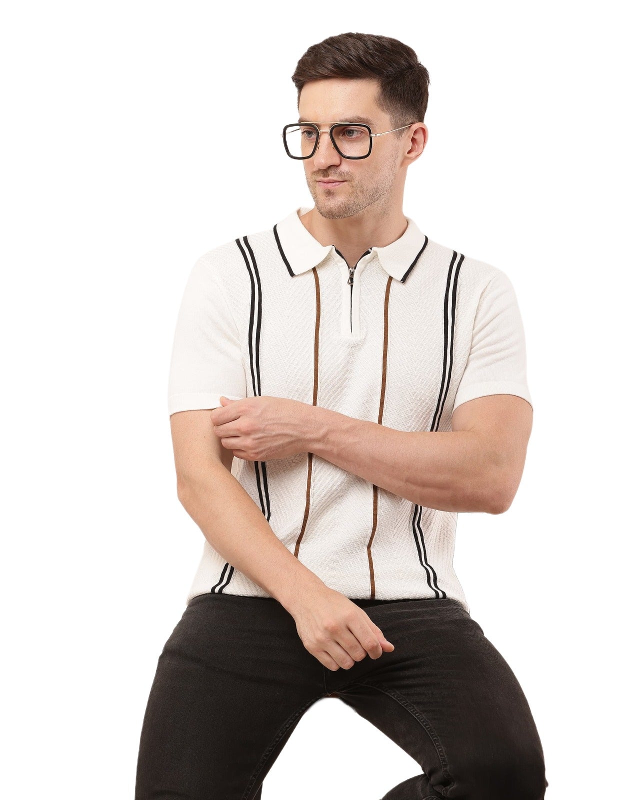 Adada Striped T-shirt for Effortless Style - Perfect Short Sleeve Knitted Tee for Any Occasion - EcomEdge