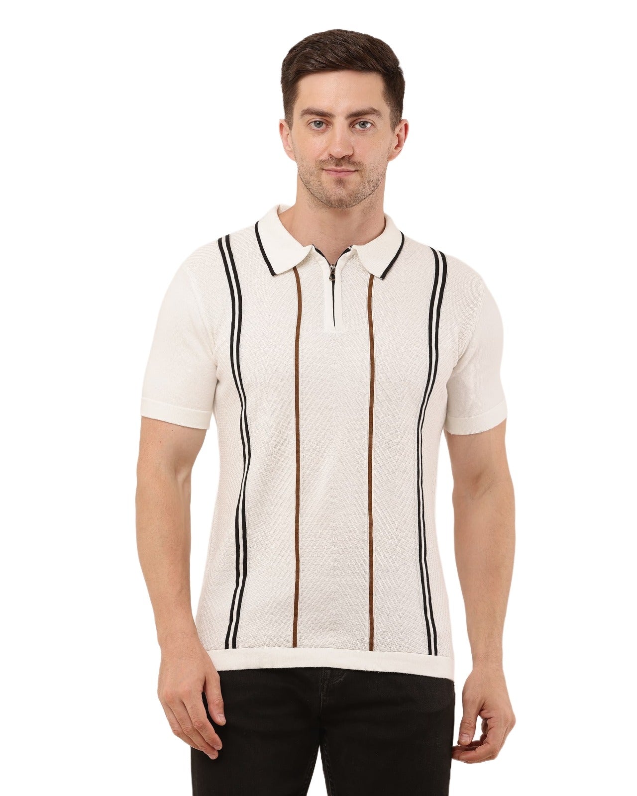 Adada Striped T-shirt for Effortless Style - Perfect Short Sleeve Knitted Tee for Any Occasion - EcomEdge