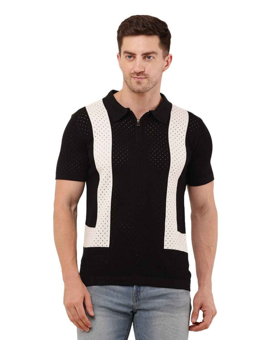 Adada Vintage Knitted Men's T-shirt - Half Sleeve in Black and White, Beige and Black - EcomEdge