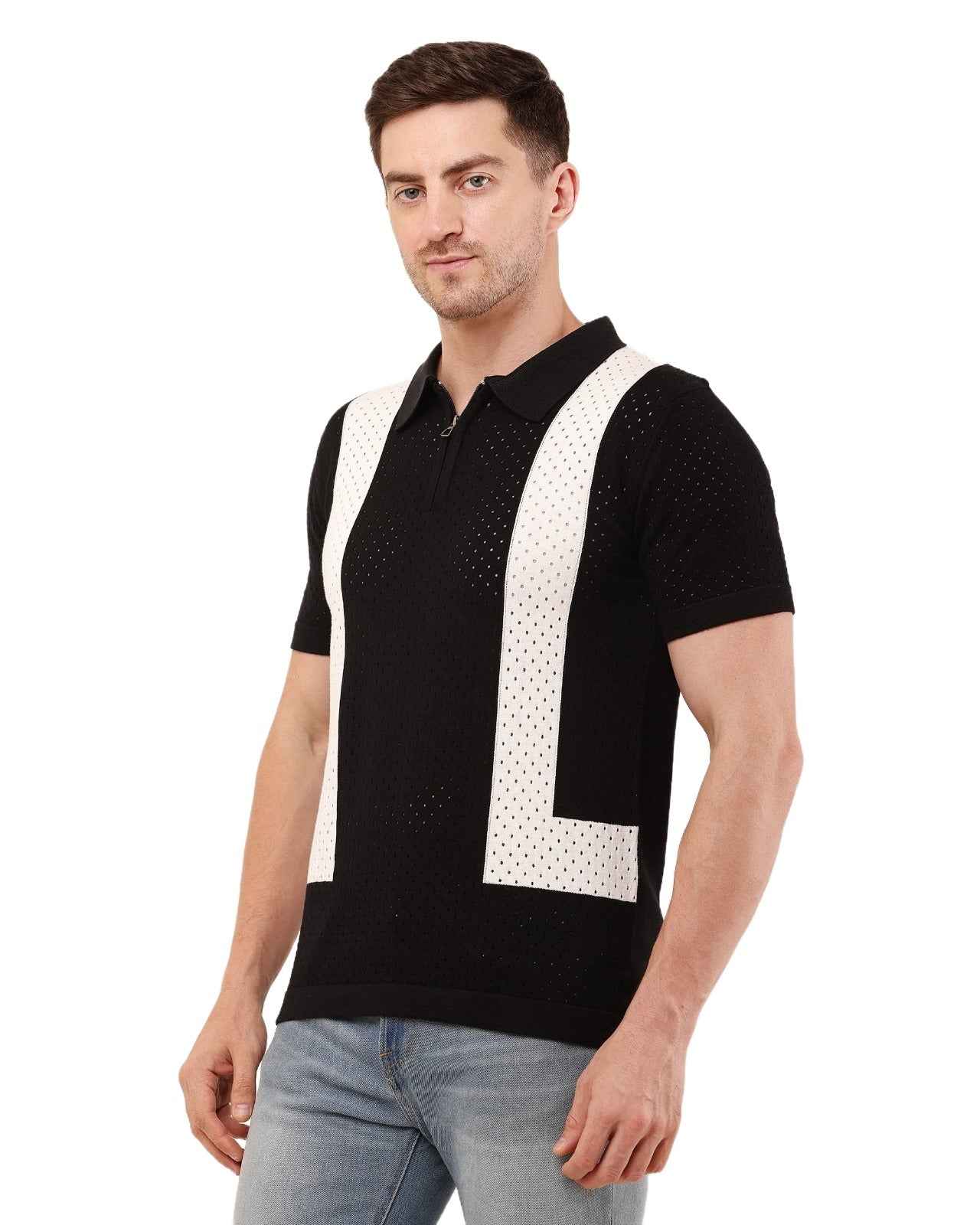 Adada Vintage Knitted Men's T-shirt - Half Sleeve in Black and White, Beige and Black - EcomEdge