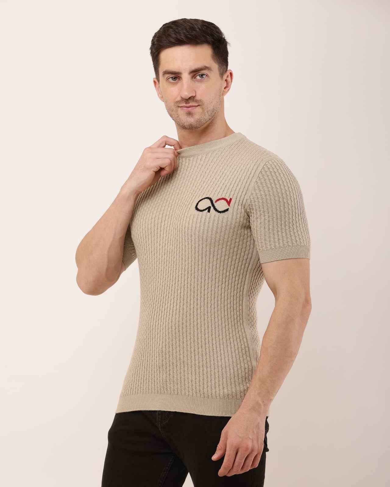 Adada Men's Ribbed Knitted T-shirt - Short Sleeve Comfortable Style - EcomEdge