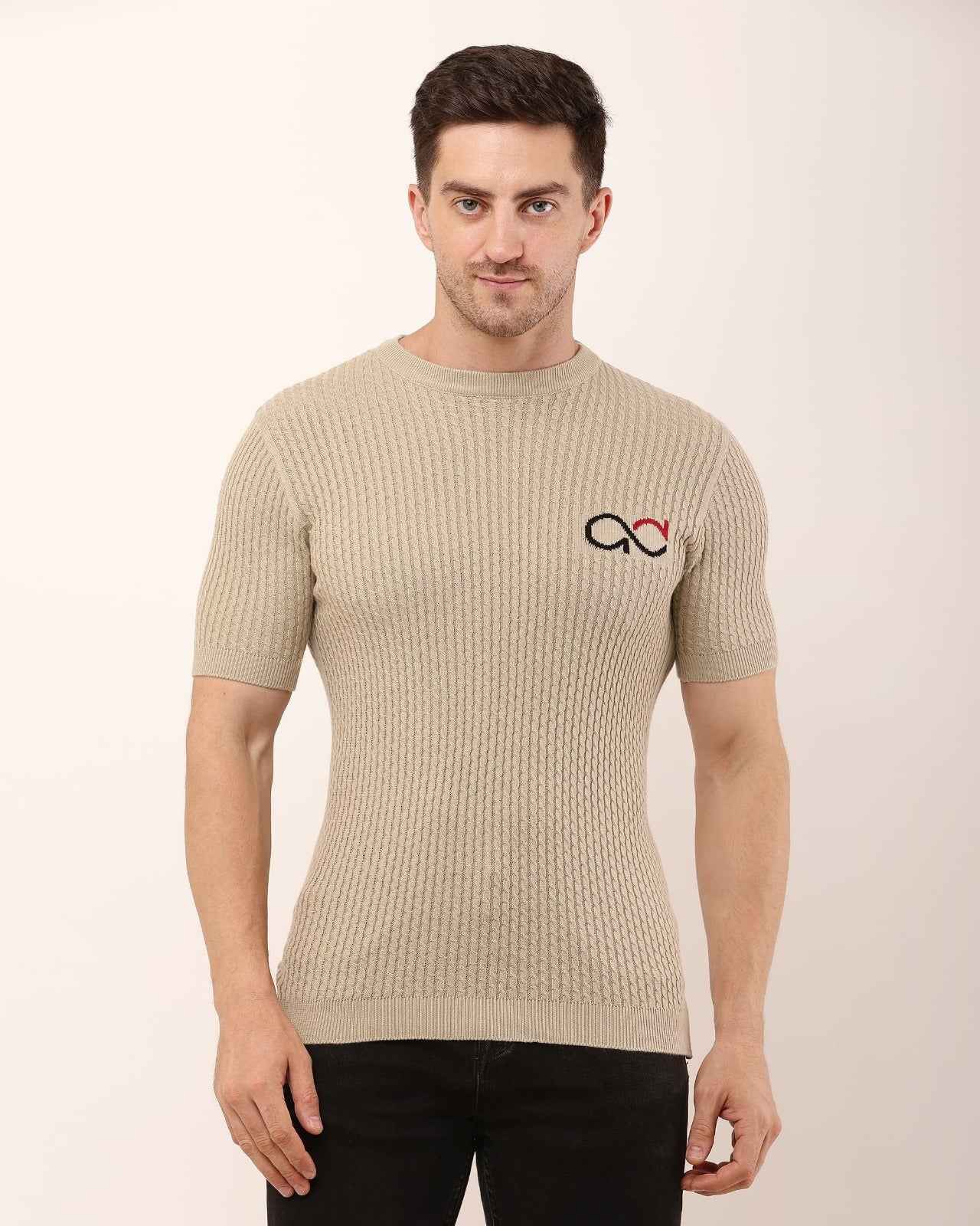 Adada Men's Ribbed Knitted T-shirt - Short Sleeve Comfortable Style - EcomEdge
