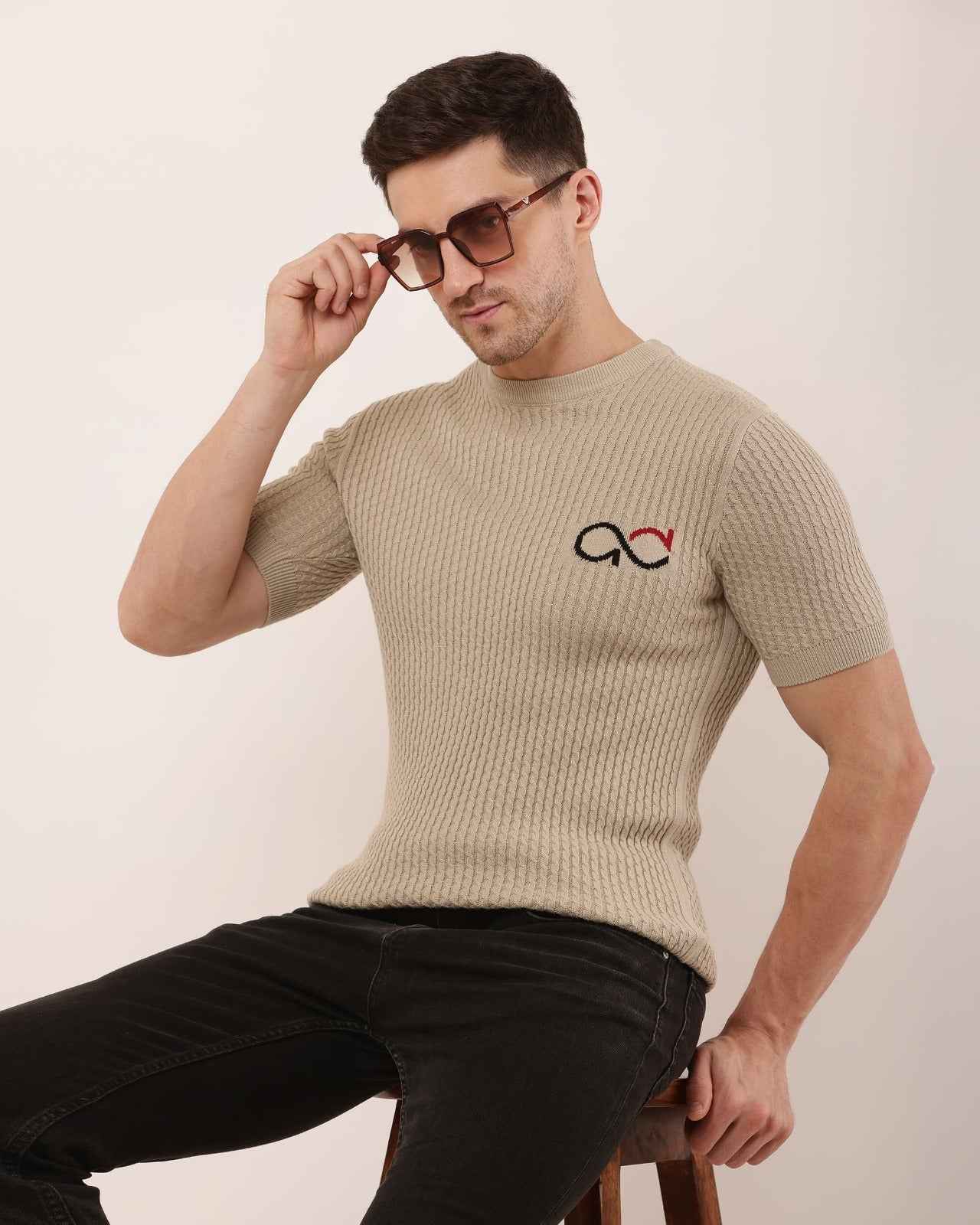 Adada Men's Ribbed Knitted T-shirt - Short Sleeve Comfortable Style - EcomEdge