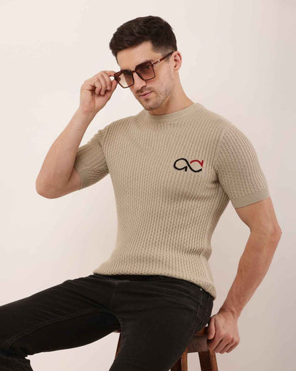 Adada Men's Ribbed Knitted T-shirt - Short Sleeve Comfortable Style - EcomEdge