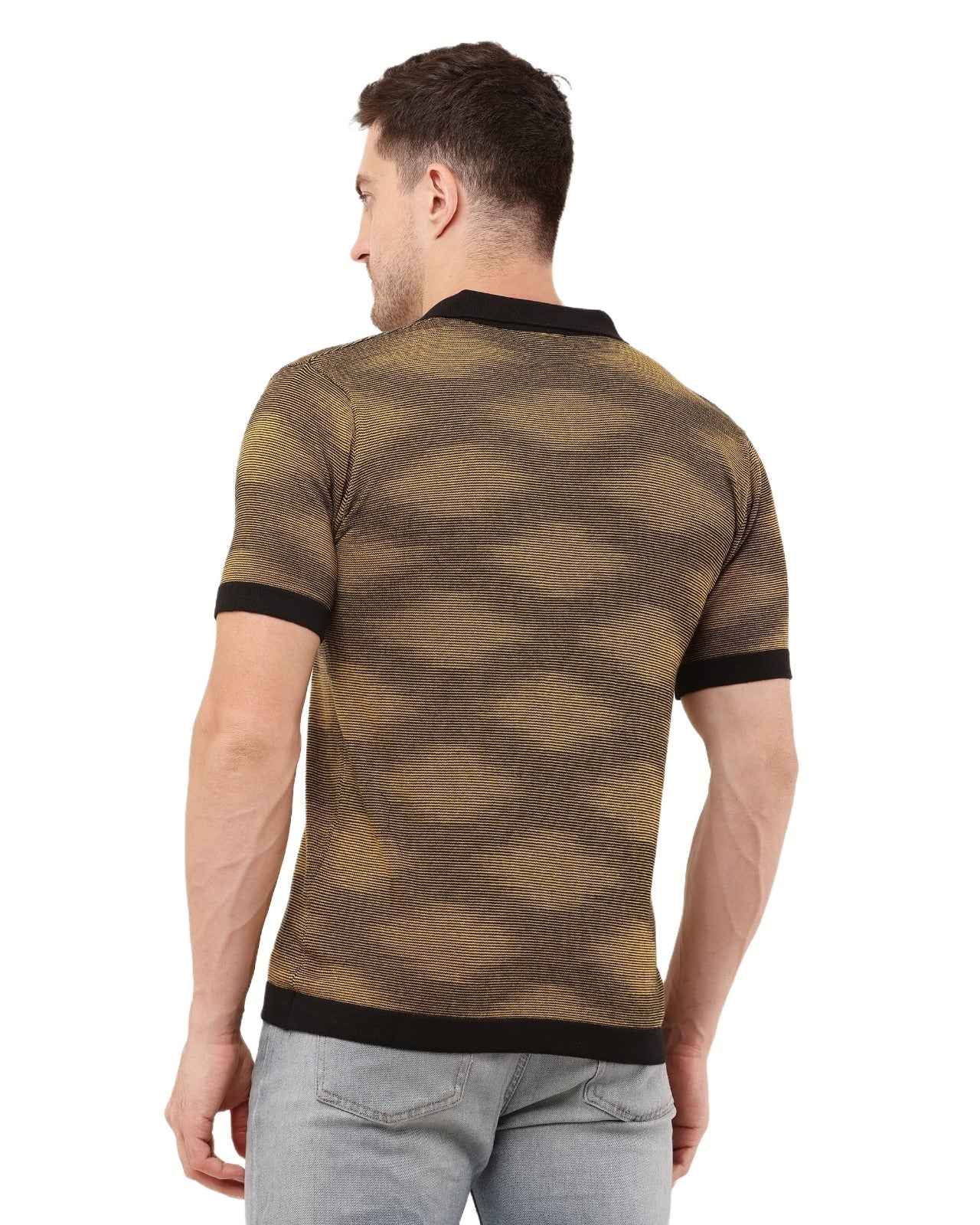 Adada Textured Short Sleev Knitted T-shirt Polo Collar Zipper - EcomEdge