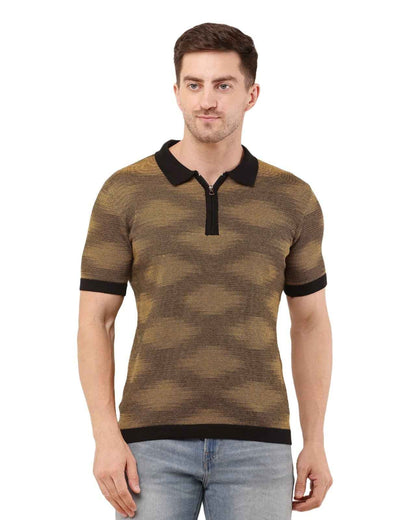 Adada Textured Short Sleev Knitted T-shirt Polo Collar Zipper - EcomEdge