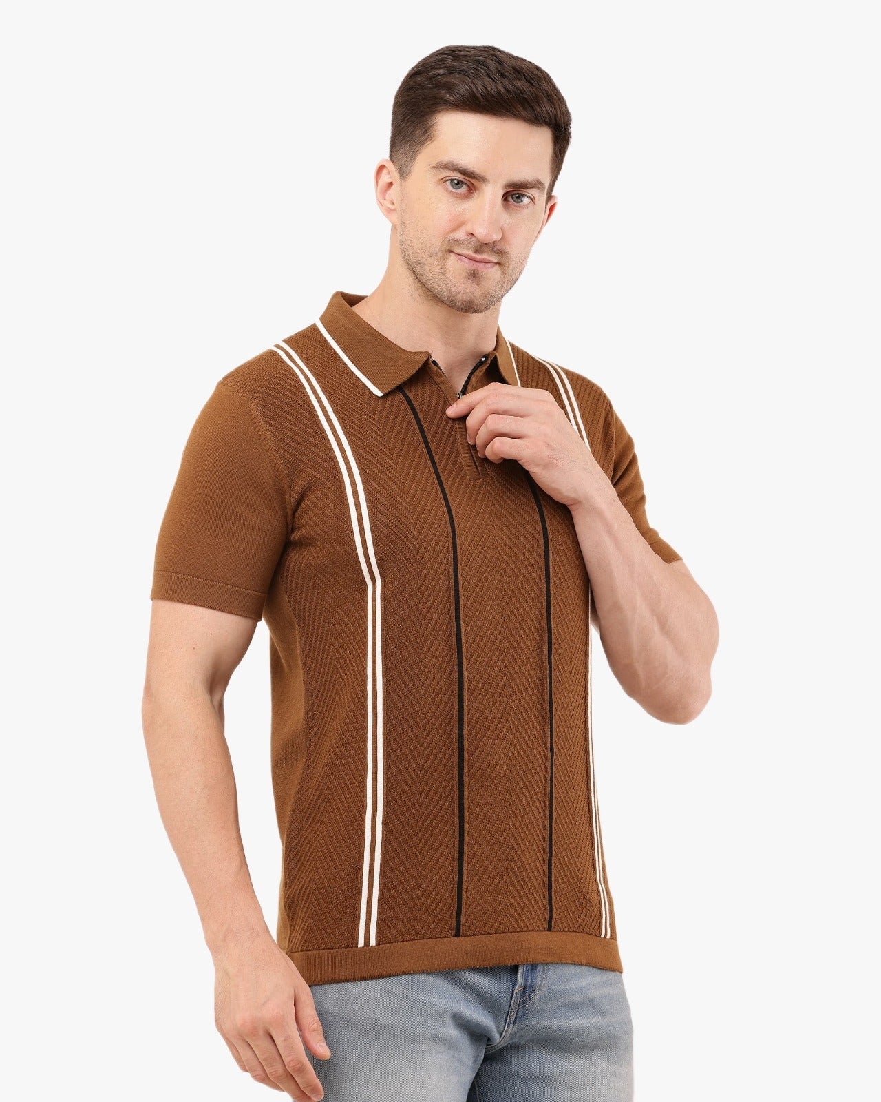Adada Striped T-shirt for Effortless Style - Perfect Short Sleeve Knitted Tee for Any Occasion - EcomEdge