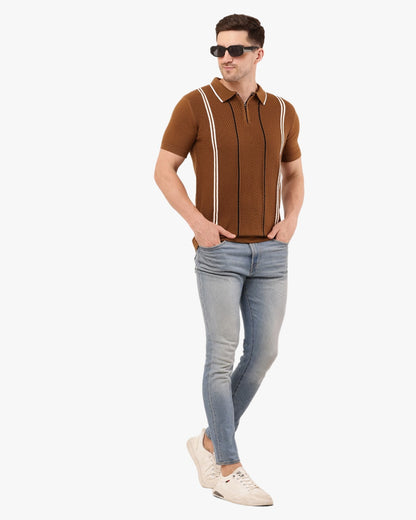 Adada Striped T-shirt for Effortless Style - Perfect Short Sleeve Knitted Tee for Any Occasion - EcomEdge