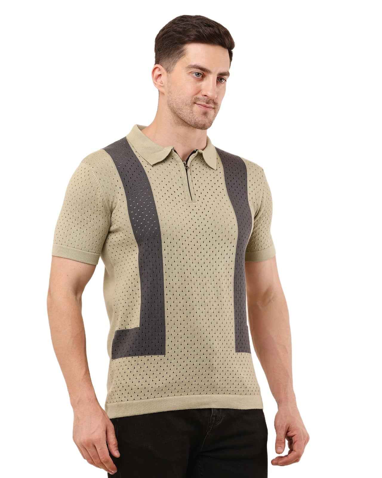 Adada Vintage Knitted Men's T-shirt - Half Sleeve in Black and White, Beige and Black - EcomEdge