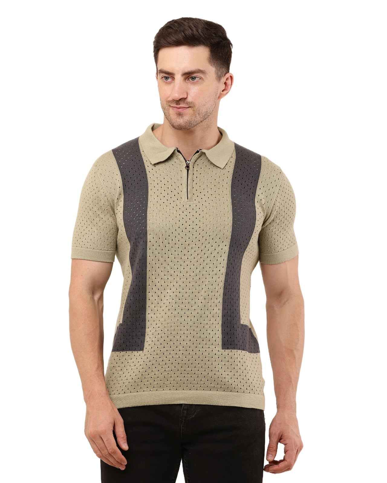 Adada Vintage Knitted Men's T-shirt - Half Sleeve in Black and White, Beige and Black - EcomEdge