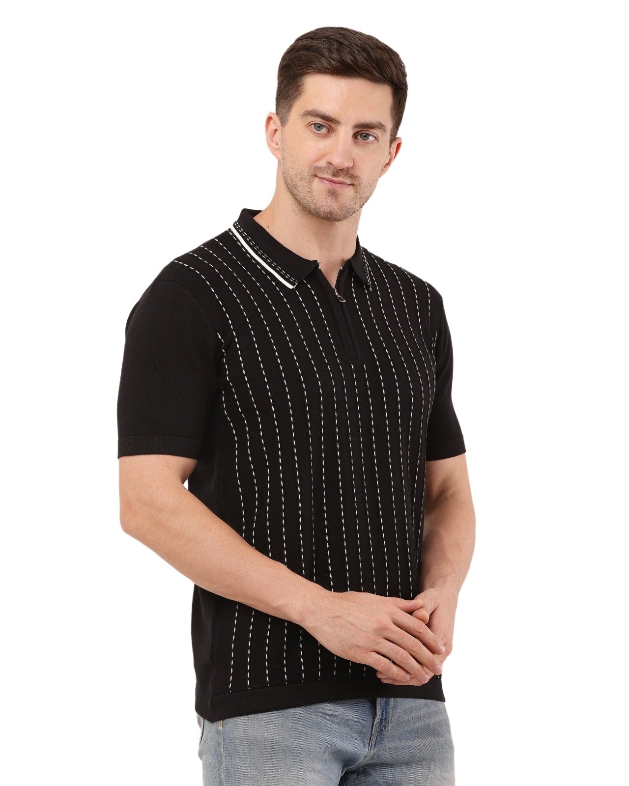 Adada Vertical Half Sleeve T-shirt - Stylish Knit for Every Occasion - EcomEdge