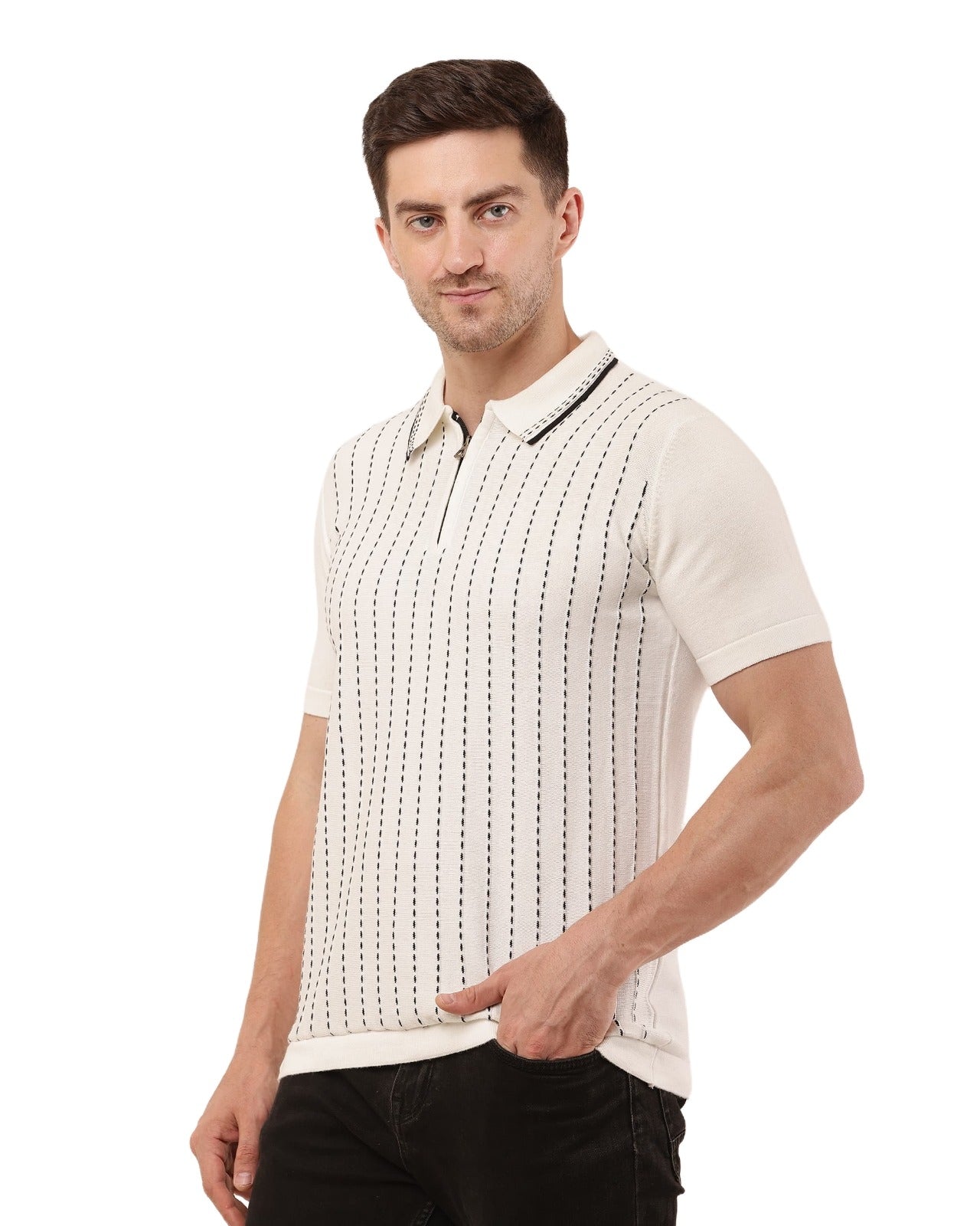 Adada Vertical Half Sleeve T-shirt - Stylish Knit for Every Occasion - EcomEdge