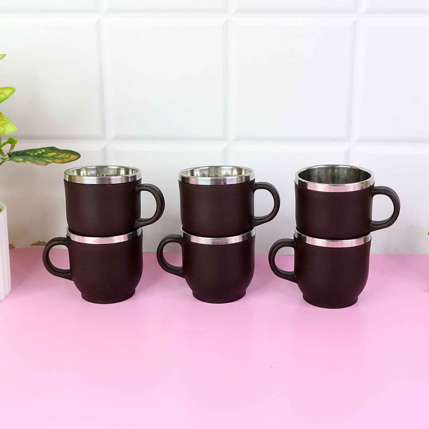 Apex Premium Double Wall Stainless Steel Cappuccino Mug Gift Set (6 Pc  100 Ml)