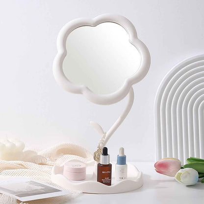 Flower-shaped Makeup Mirror Rotatable Makeup Mirror With Tray Table Vanity