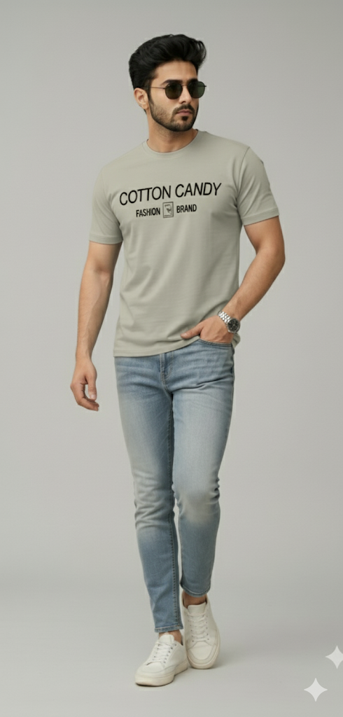 Cotton Candy Round Neck Hosiery T-Shirt-ECOM4011