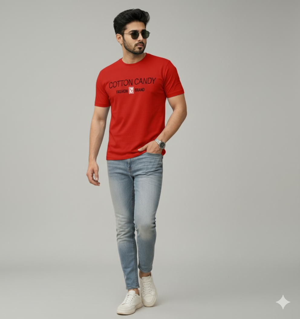 Cotton Candy Round Neck Hosiery T-Shirt-ECOM4011
