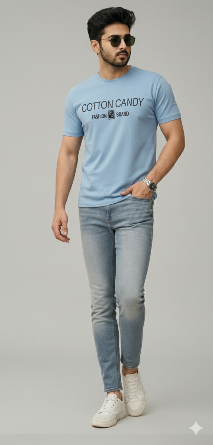 Cotton Candy Round Neck Hosiery T-Shirt-ECOM4011