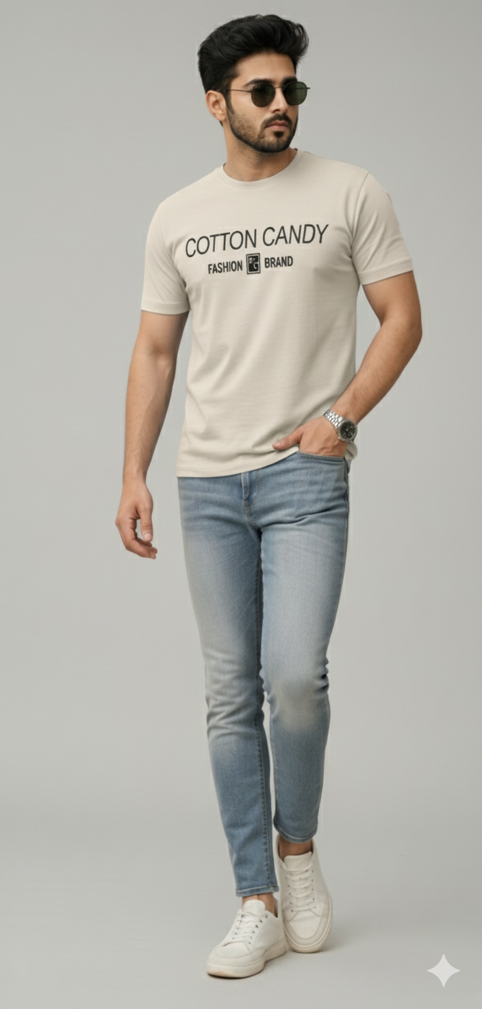 Cotton Candy Round Neck Hosiery T-Shirt-ECOM4011