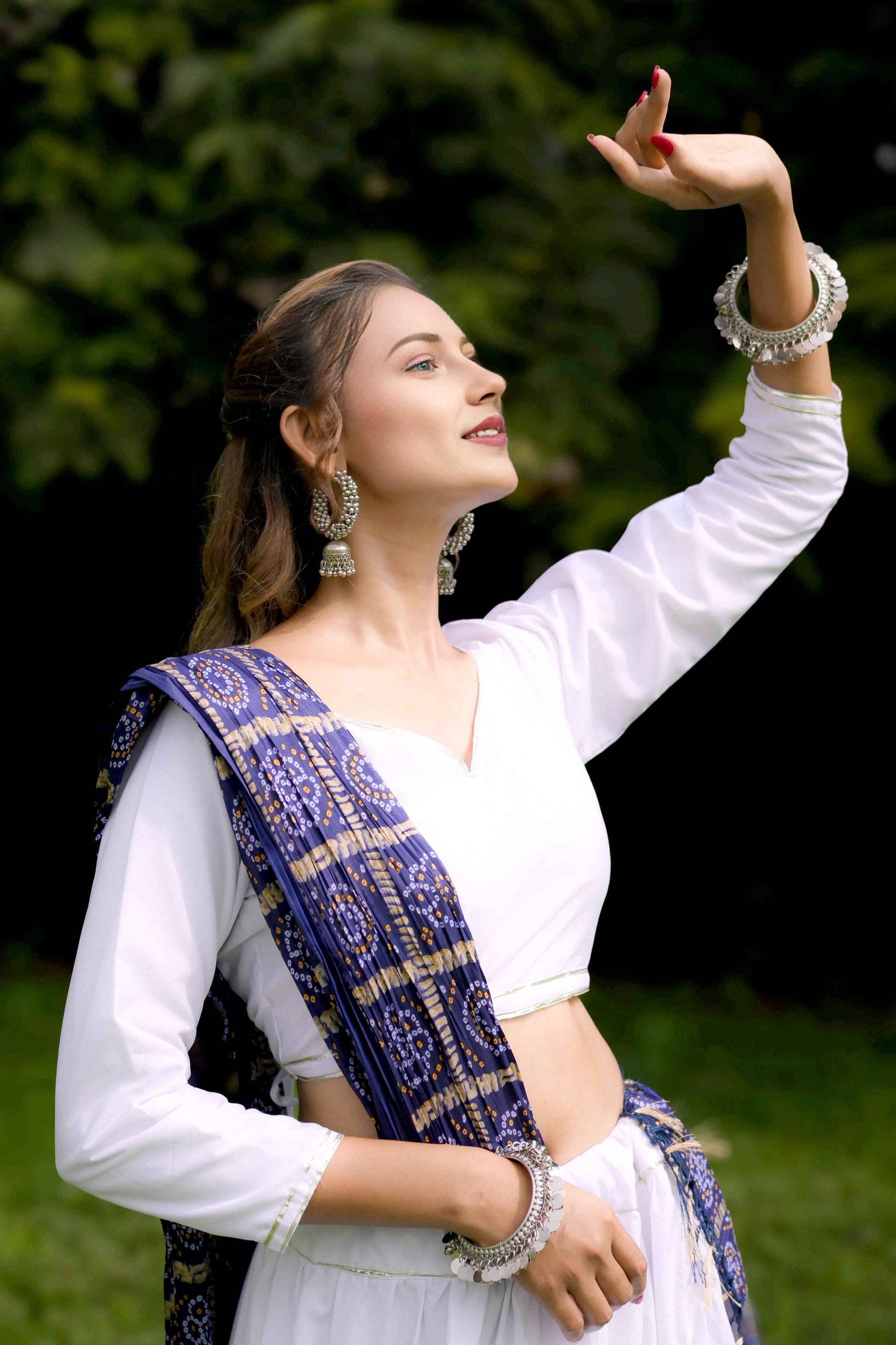 White Cotton Silk Lehenga Choli with 10 Meter Flare & Printed Organza Dupatta - EcomEdge