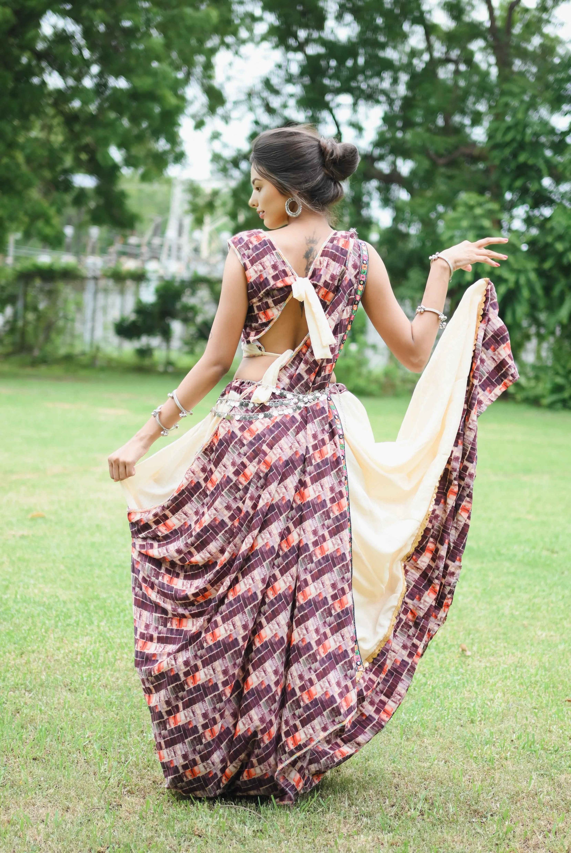 Maroon Crepe Lehenga Choli Set with 8 Meter Ghera & Dupatta - EcomEdge