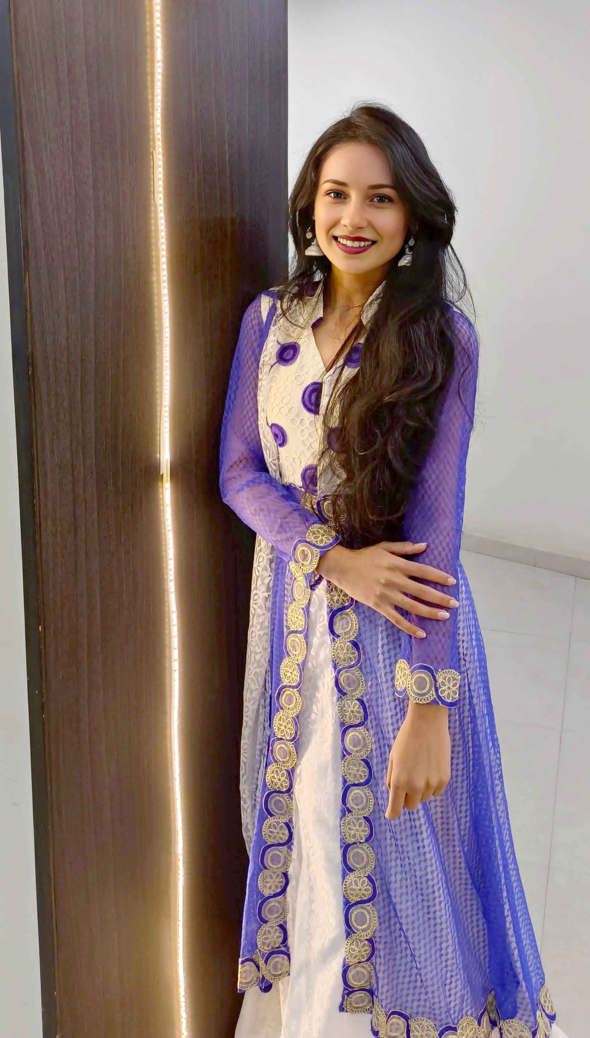 White & Blue Lehenga Choli in Cotton Net with Dupatta - EcomEdge