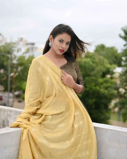 Black and Gold Lehenga Choli with Yellow Dupatta - Elegant Cotton Silk Design - EcomEdge