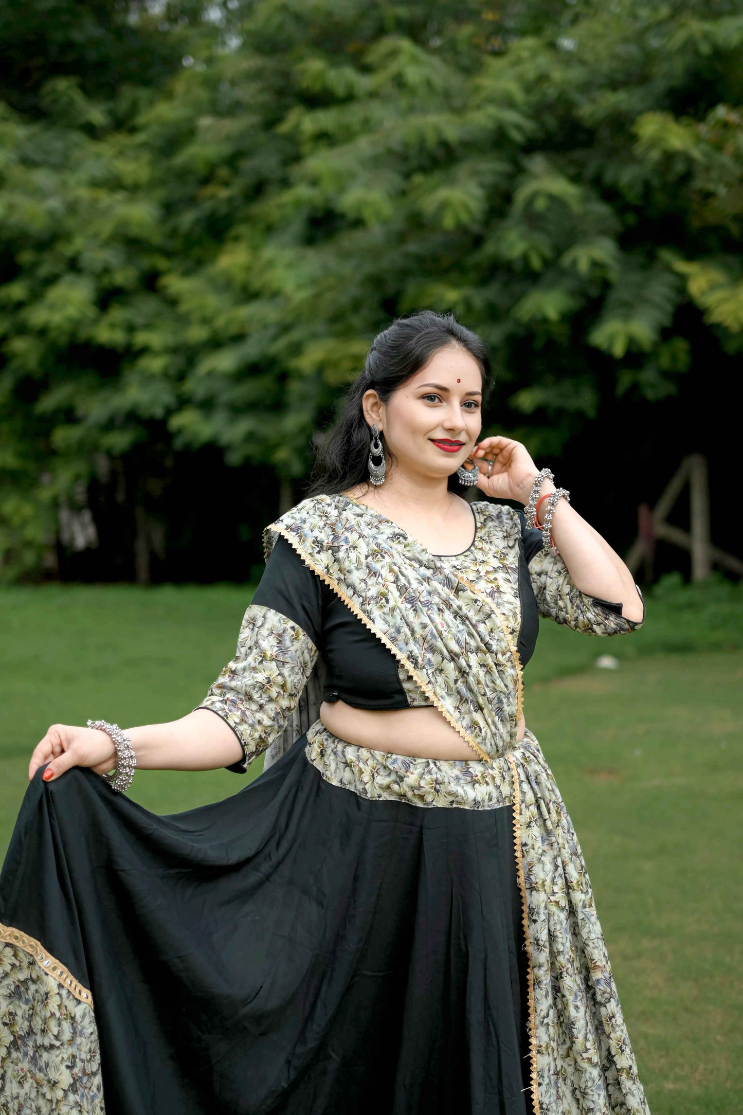 Black Cotton Lehenga Choli with 10 Meter Full Ghera in Pure Cotton - EcomEdge
