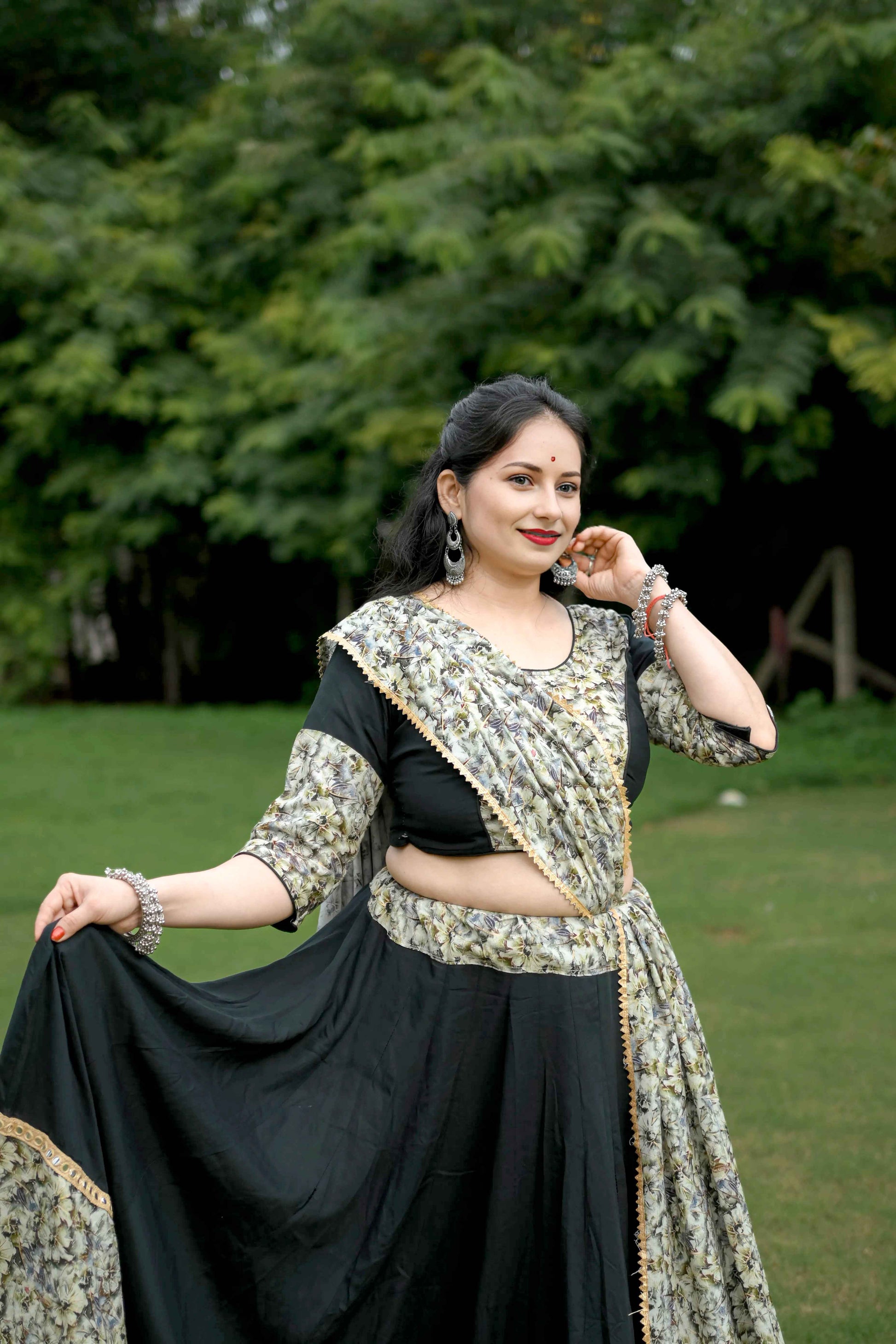 Black Cotton Lehenga Choli with 10 Meter Full Ghera in Pure Cotton - EcomEdge