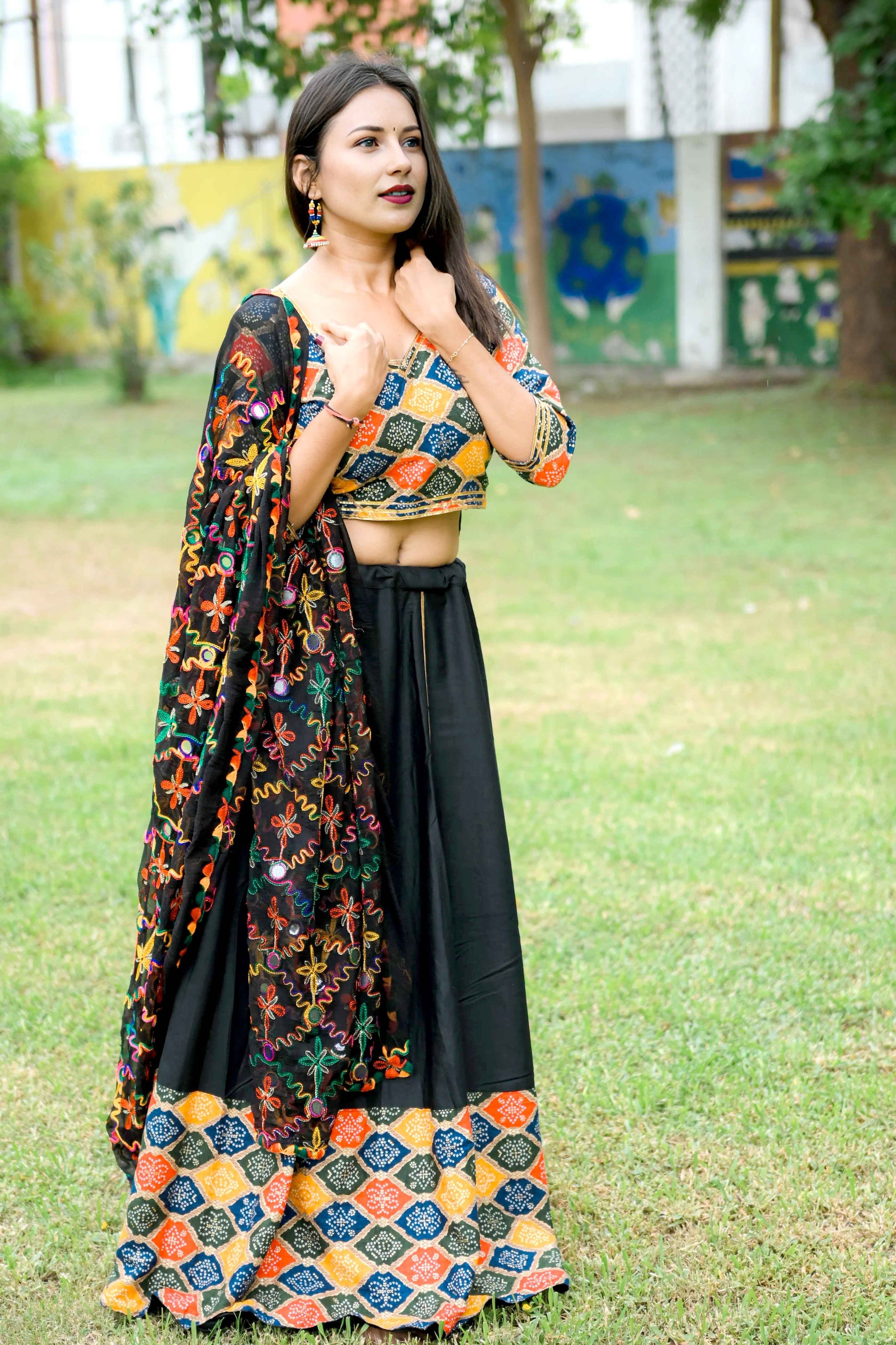 Multicolor Cotton Silk Lehenga Choli with Embroidered Dupatta - EcomEdge